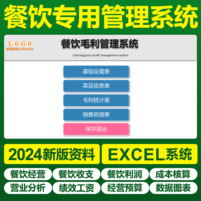 餐饮行业管理专用Excel表格系统模板餐饮店经营收支利润成本分析
