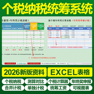 2026个税纳税筹划excel表格工资年终奖合并计税单独计税申报计算