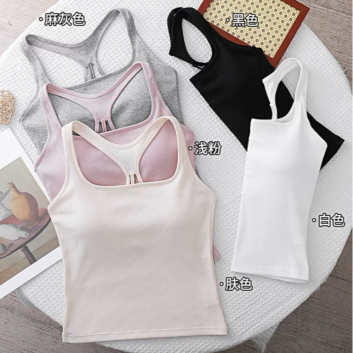 妃子纪纯棉吊带背心女带胸垫一体式内搭打底衫外穿美背文胸上衣