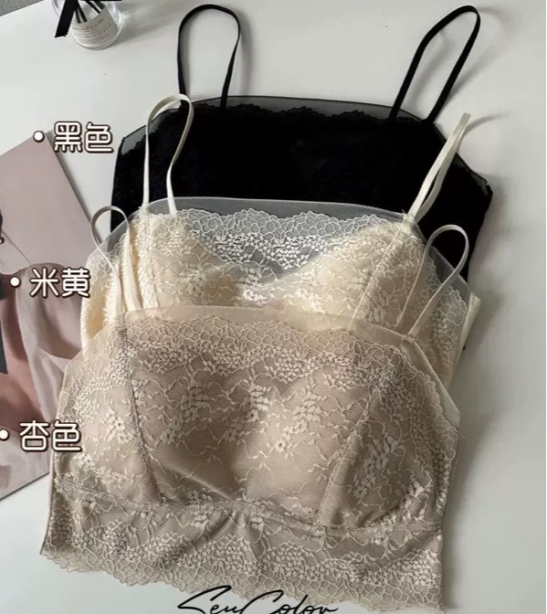 黛美芮11205法式蕾丝美背抹胸内衣女薄款性感内搭打底一字领裹胸