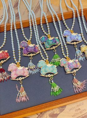 吊坠新中式非遗宋锦小马珍珠项链