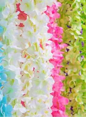 仿真绣球花串洋兰花串壁挂花紫藤花串绢花假花藤条婚庆假花装饰花
