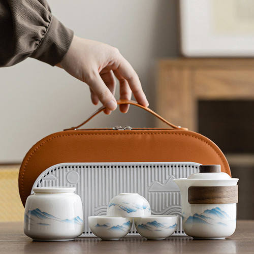 连绵青山旅行茶具套装一壶三杯便携式户外泡茶功夫茶具车载快客杯