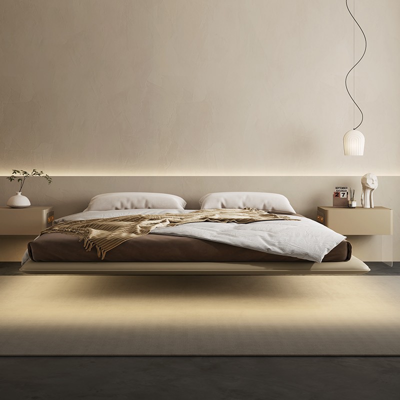 尚品宅配意式极简悬浮床现代简约皮艺床无床头床架双人床小户型网