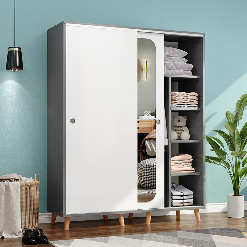 尚品宅配定制移门衣柜简约推拉门衣橱经济出租房用带穿衣镜儿童卧