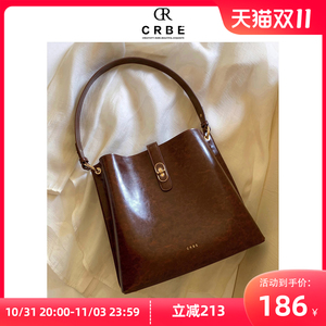 CR女包 古巴邮报水桶包油蜡皮通勤大包2023新款高级感单肩斜挎包