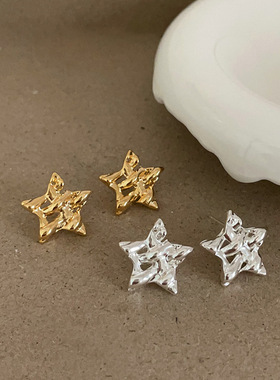 不规则星星耳环金属简约女