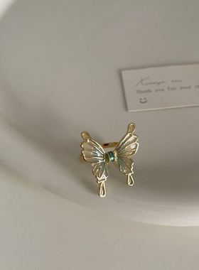 不规则彩色锆石蝴蝶金属开口戒指女设计感小众个性百搭韩系指环戒