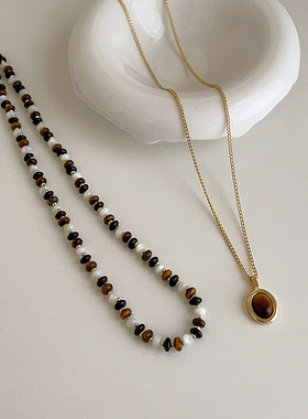 天然石项链猫眼石锁骨链女