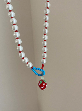草莓项链串珠锁骨链女珠子