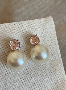 施家珍珠耳钉女麻灰色2026新款戴妃江喜同款耳环爆款银针耳饰