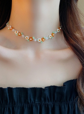 小花朵项链手链米珠锁骨链女