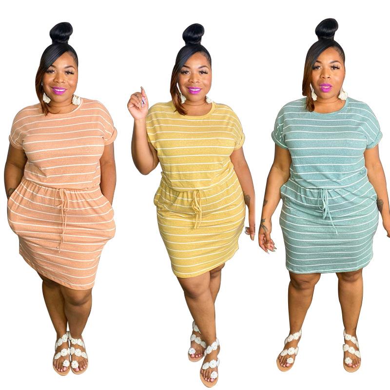 Temperament commuting waist striped plus size women's dress