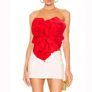 solid vest color three flower Sexy dimensional small