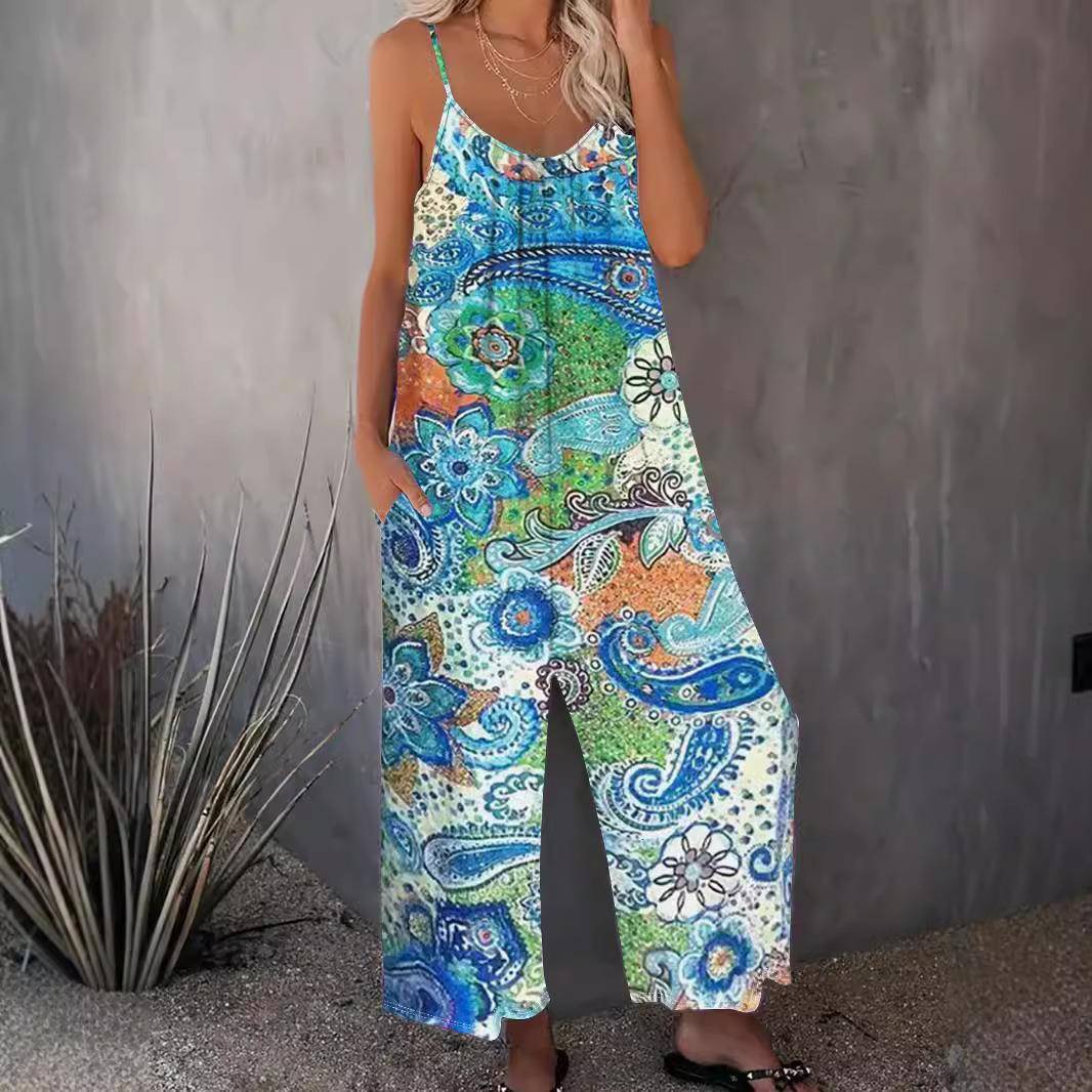 Bohemian Fashion Pocket Loose Jumpsuit Women's Clothing
