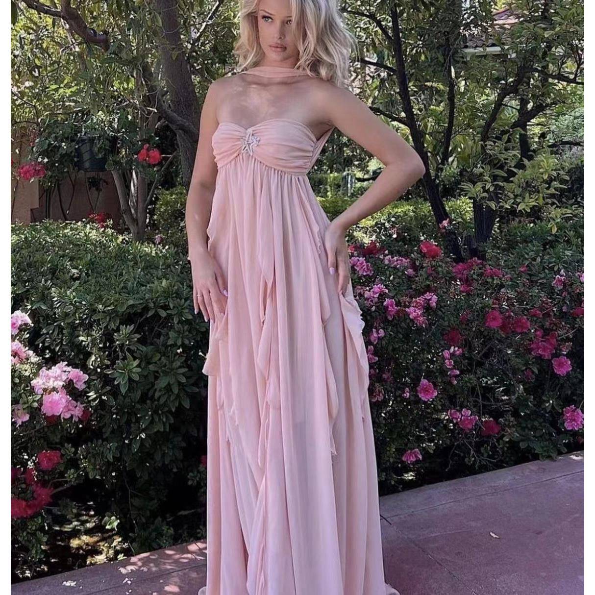 wrapped neck irregular chiffon sexy skirt long backless