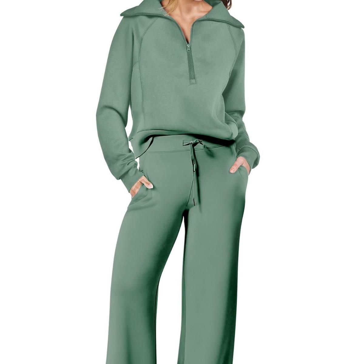 Pants Leg Wide Sweatshirt Sleeve Long Zipper Suit Sports