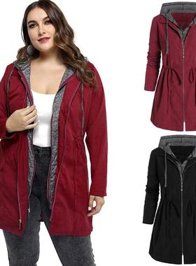 jacket hooded two-piece fake zipper jacket womens plus-size