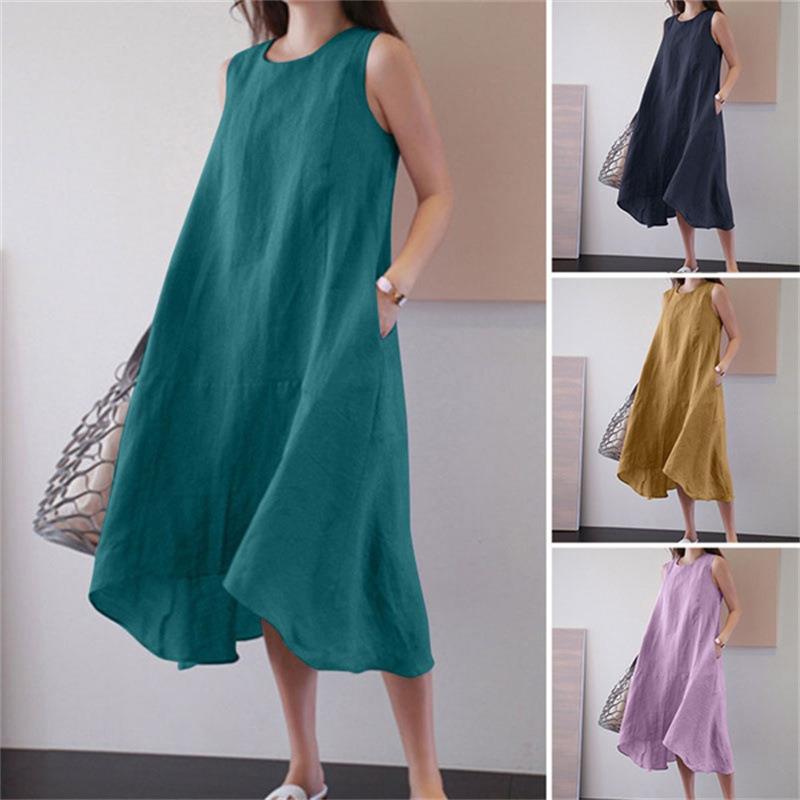 women for linen and cotton vest swing color solid loose