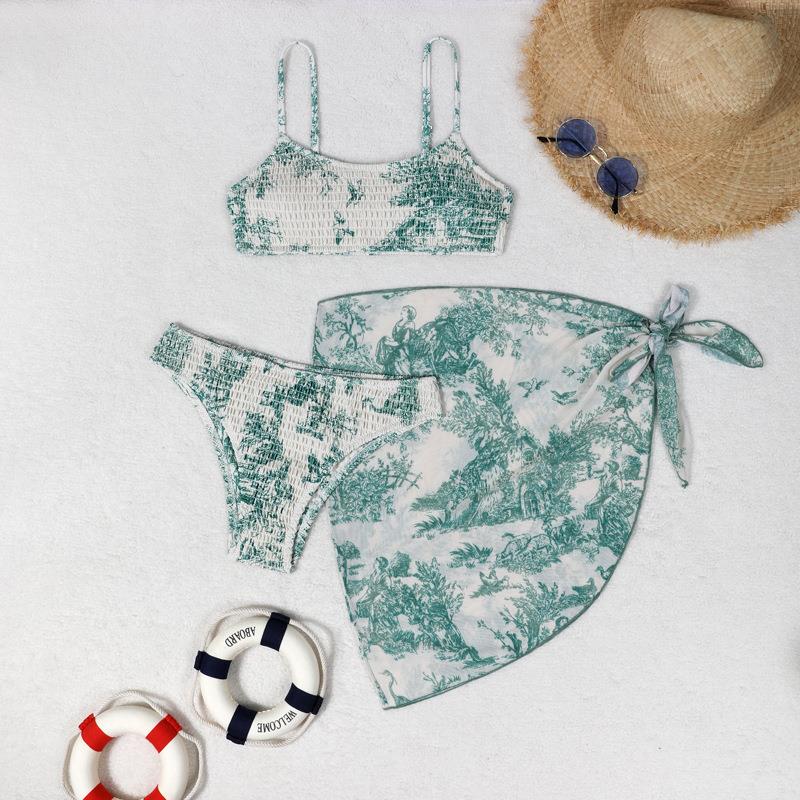 swimsuit beach skirt wrap floral sexy three-piece bikini