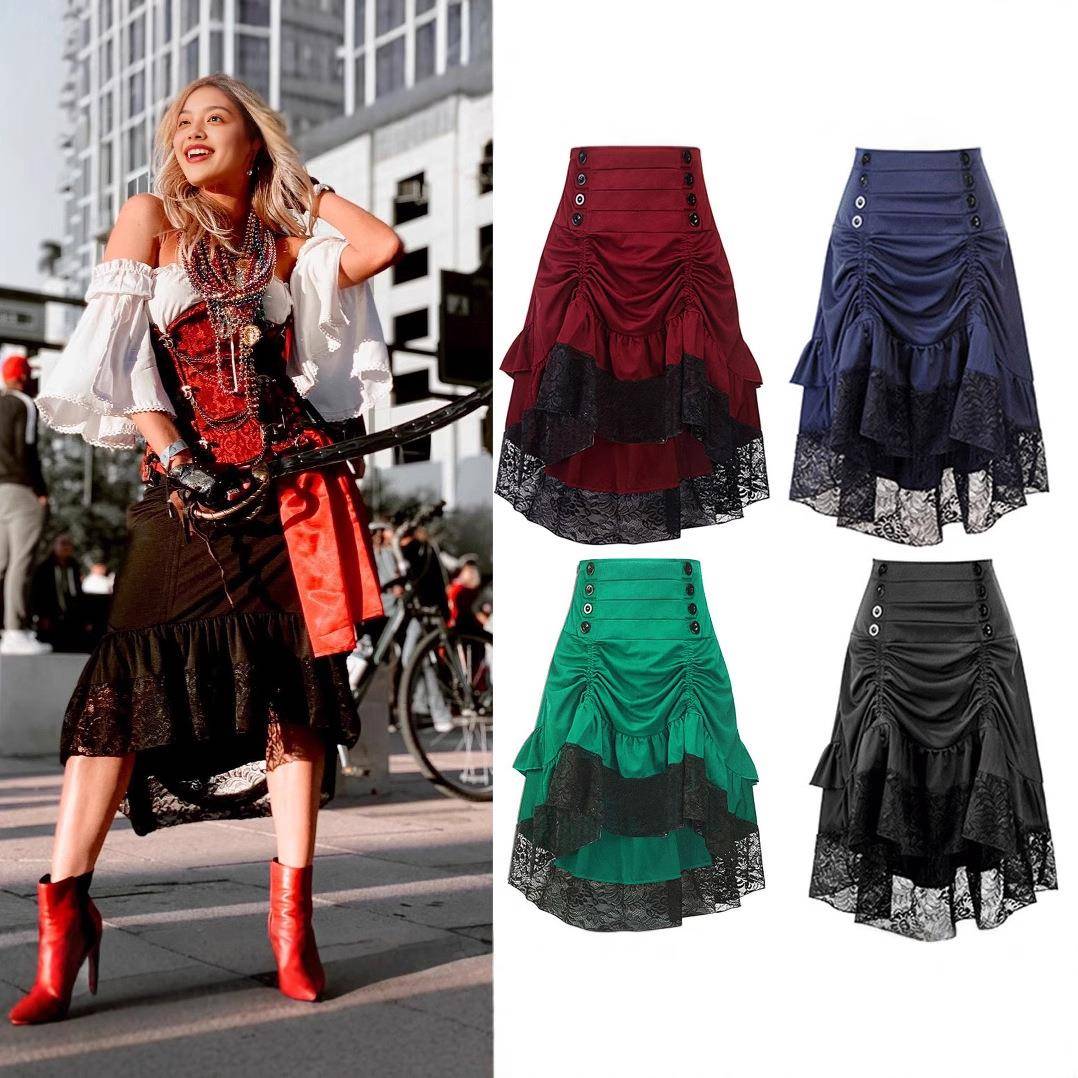 Retro Skirt Lolita Gothic Womens Drawstring Midi Skirt