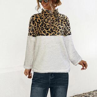 print sleeved leopard top sweatshirt Women long