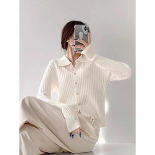 sweater lazy color casual Solid loose coat lapel womens