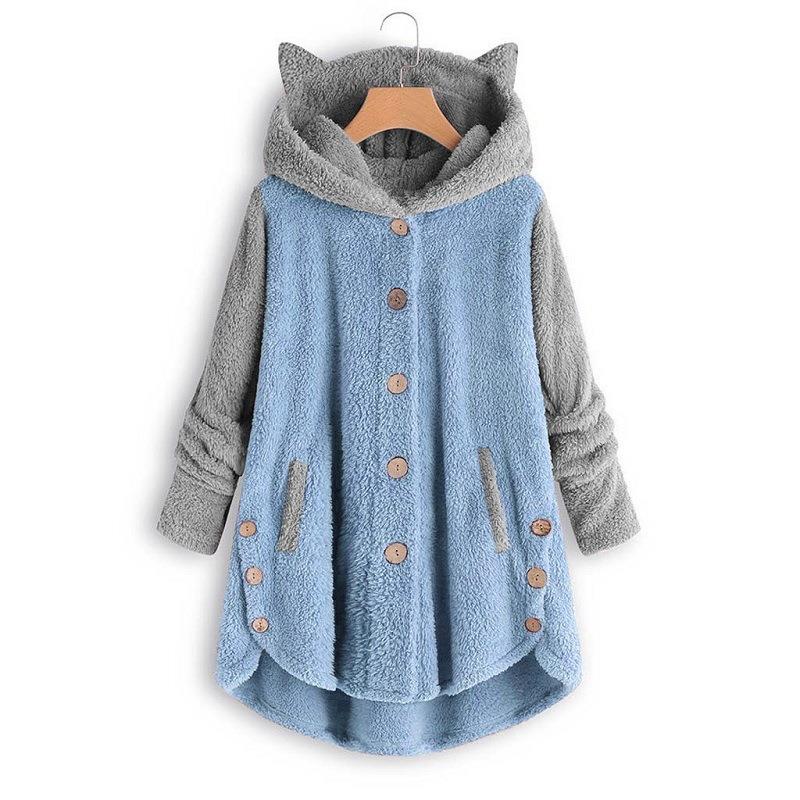 women for coat matching color irregular top fleece ear cat