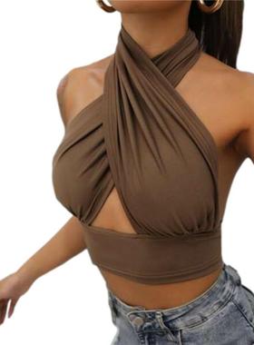 summer backless tank girls solid for tops colors cross neck