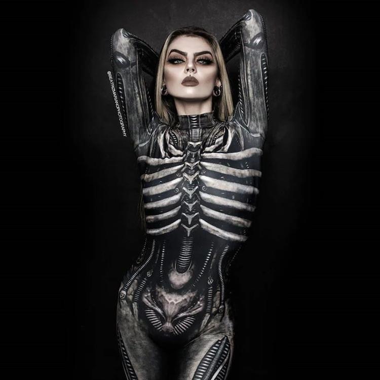 women for jumpsuit tight uniform skeleton human horror