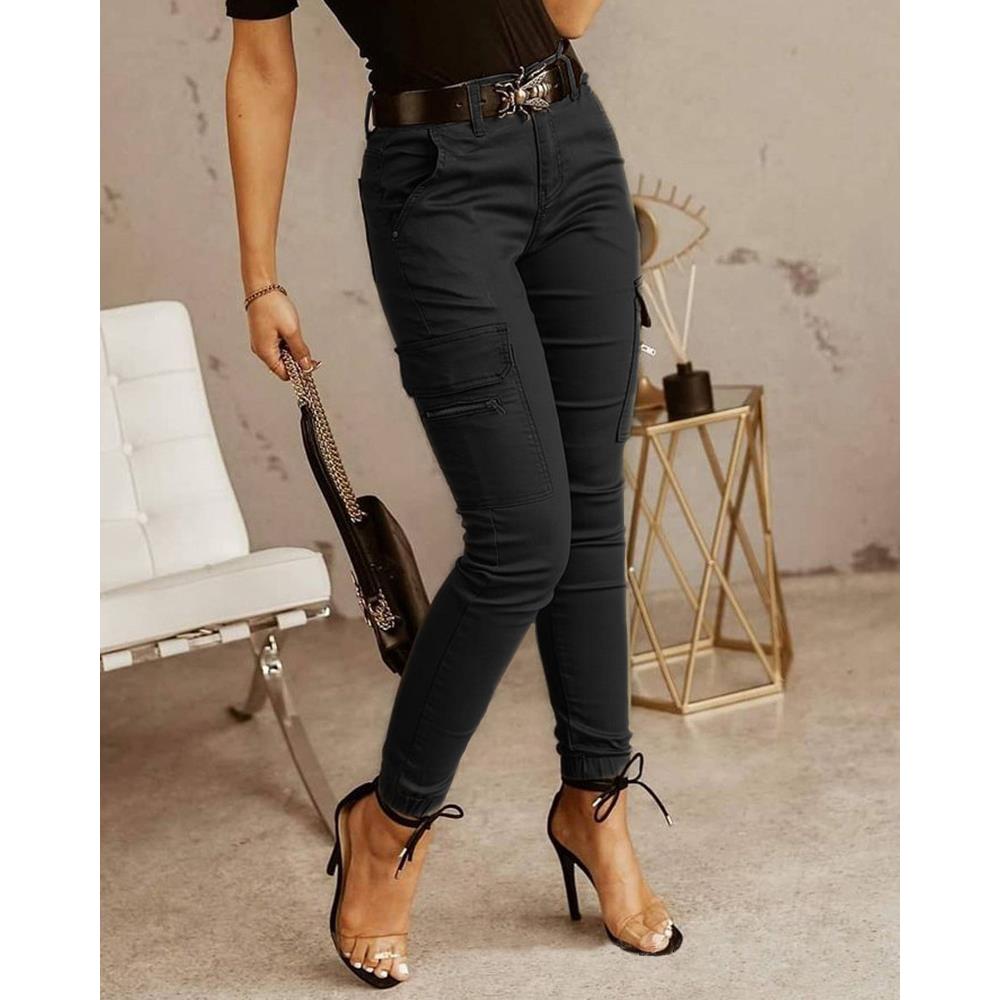 Overalls Cuff Pocket Color Solid Button Rise Low Trousers