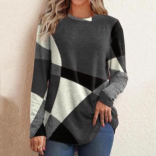 geometric color contrast shirt neck long womens
