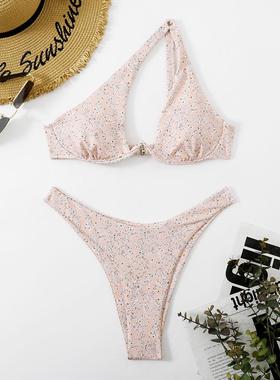 bikini support steel one-shoulder color solid swimsuit