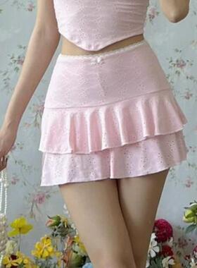 women for skirt tight hollow pink skirt double-layer style