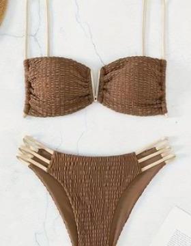 bikini women pleate strap front push up swimsuit brazilian