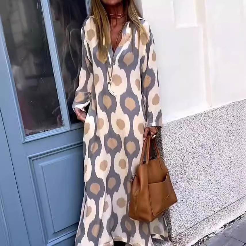 autumn printing casual boho long beach holiday women dress
