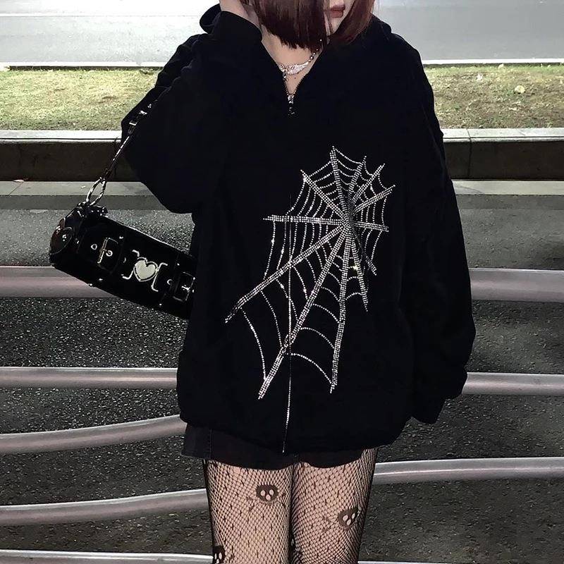 women for sweatshirt hooded sleeve long diamond hot spider