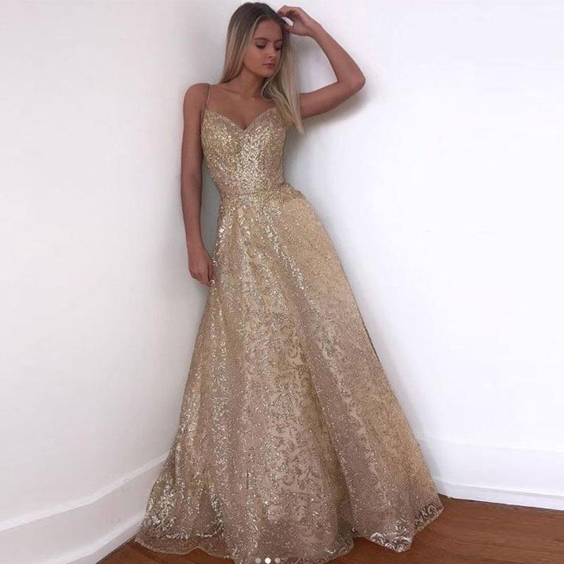 Womens long dress sleeveless deep V gold sprinkled sexy