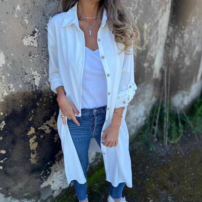 Ladies shirt solid color loose button womens shirt jacket