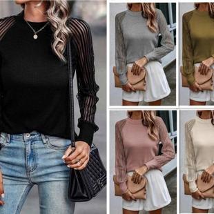shirt Mesh Womens Top Sweater Splicing Bottoming Threaded
