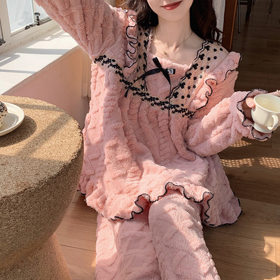 珊瑚绒睡衣女秋冬款加厚法兰绒保暖甜美可爱公主网红风家居服套装