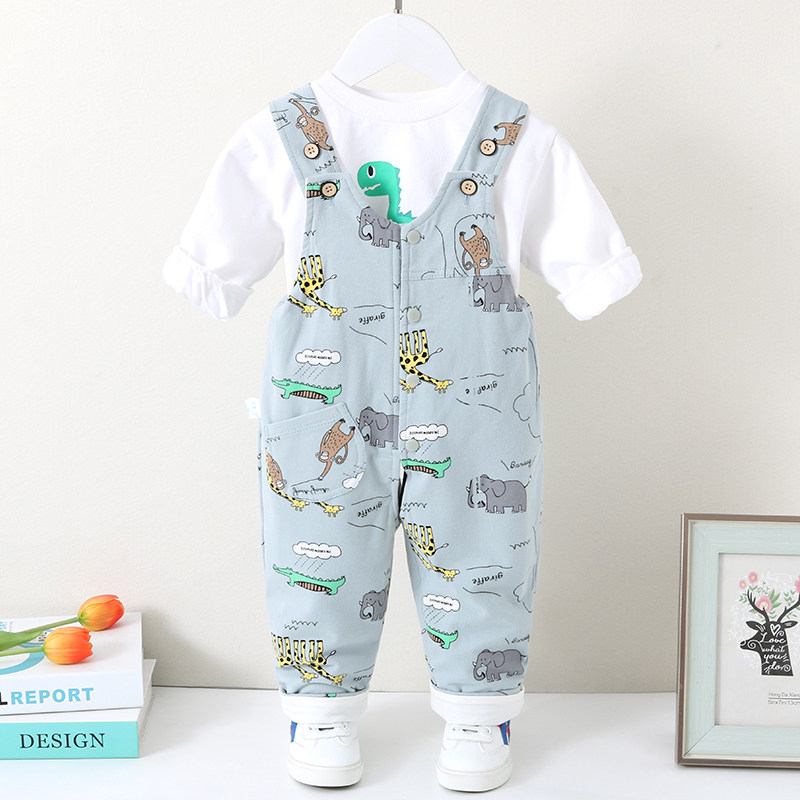 宝宝背带裤春秋纯棉双层男童裤子小童儿童女婴幼儿婴儿开裆裤春装