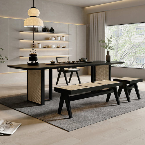 侘寂风实木泡茶桌简约功夫茶几大板茶台办公室新中式茶桌椅组合