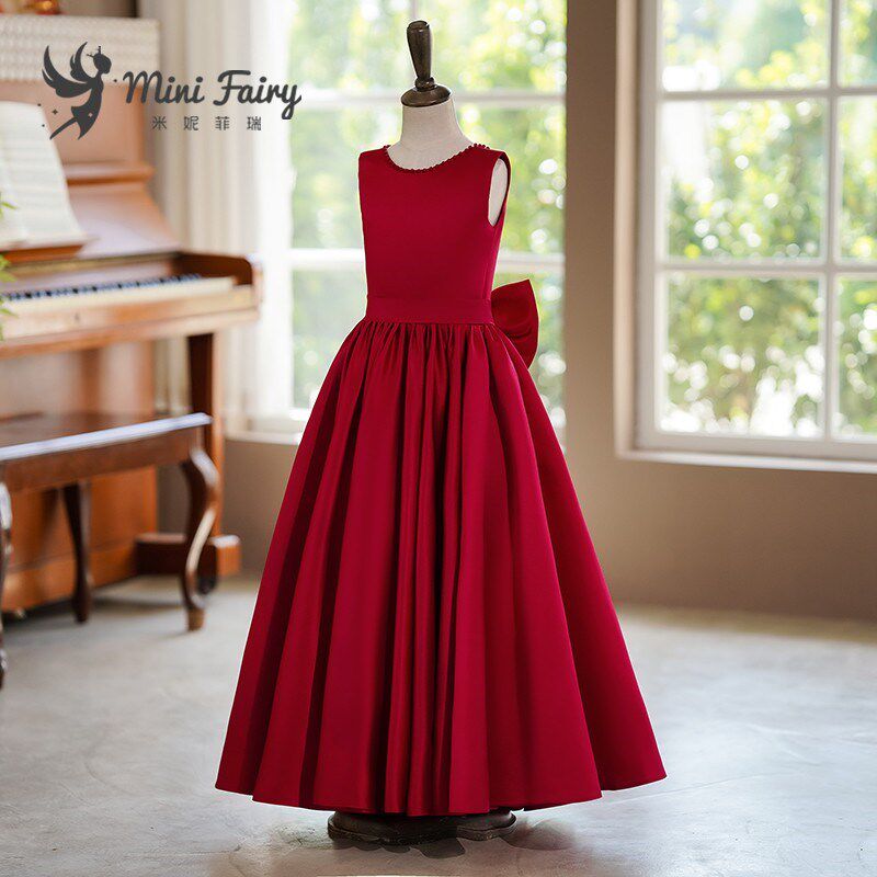 女童礼服生日公主裙大童钢琴演奏表演小主持人红色高端儿童演出服