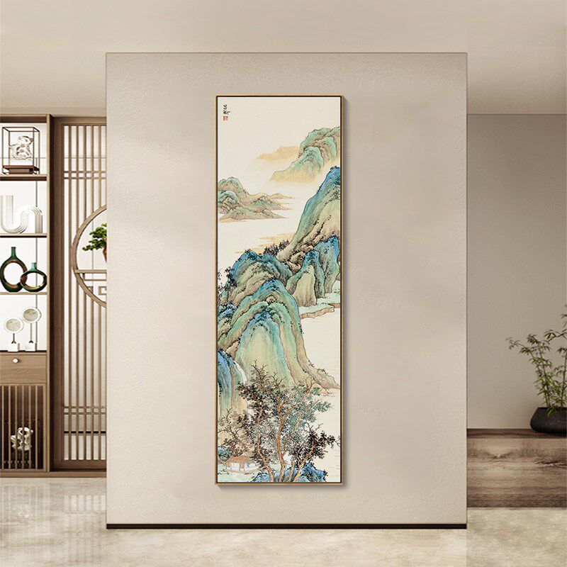 竖版山水挂画玄关走廊尽头壁画古代名家国画茶楼茶室背景墙壁画框