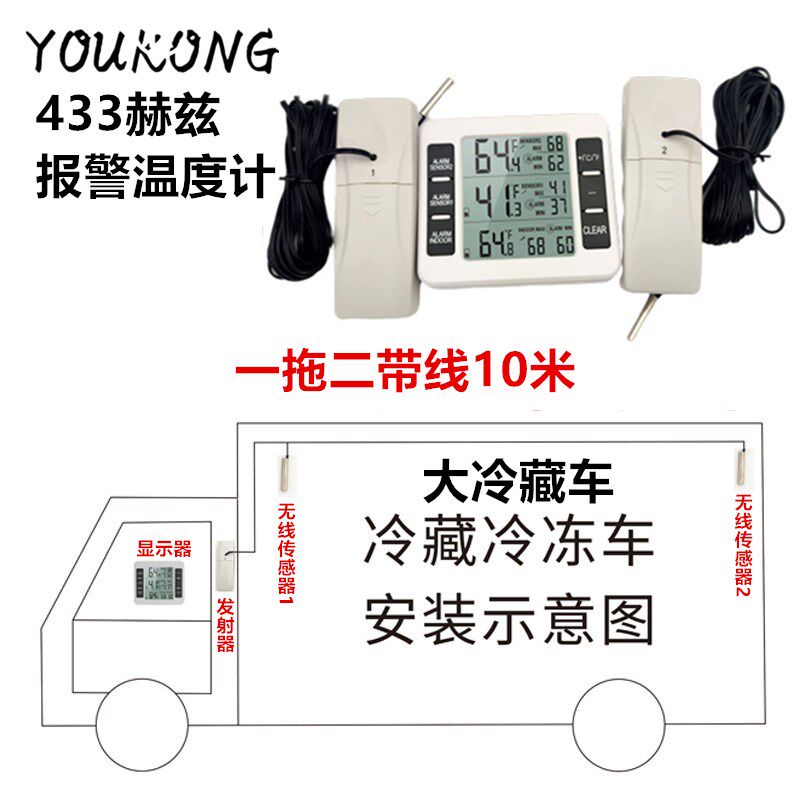 优控冷藏车超温报警器高精度电子数字温度计冷库冰箱无线温度表