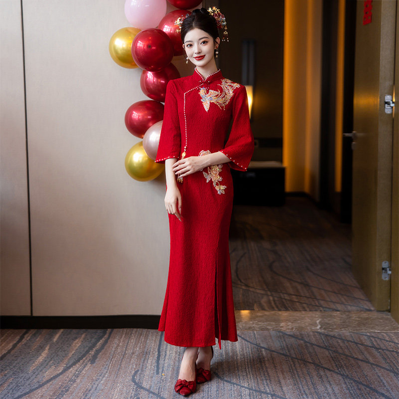 敬酒服新娘高级感红色结婚鱼尾旗袍订婚礼服新中式2025新款小个子