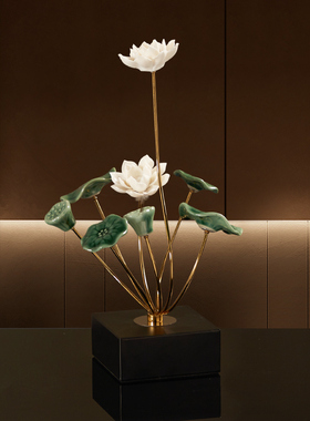 轻奢高级感荷花暖房摆件乔迁新居礼物新中式客厅隔断家饰软装饰品