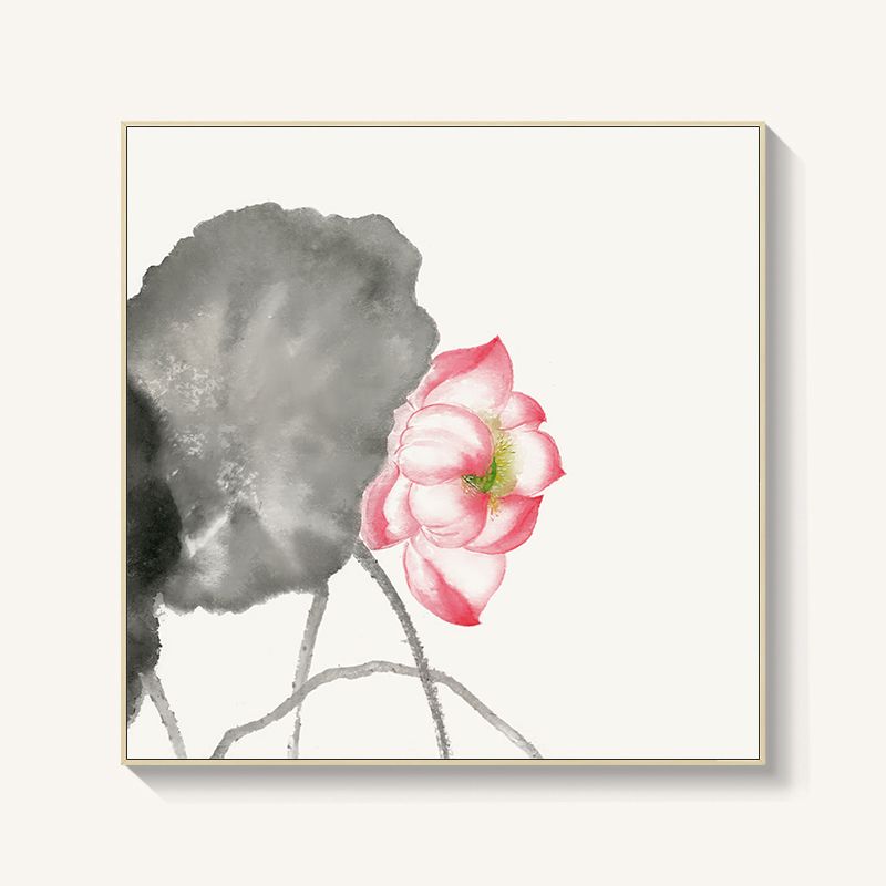 莲花图禅意观音菩萨新中式正方形玄关装饰画静心水墨油画布挂画图片