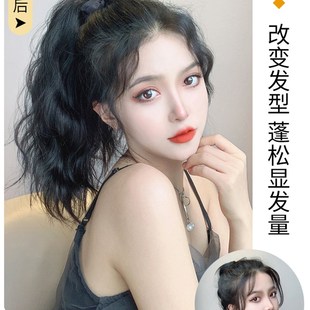真发绑带式卷发假发马尾短款水波纹40自然网红高马尾假发女轻薄